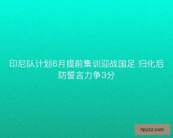 印尼队计划6月提前集训迎战国足 归化后防誓言力争3分